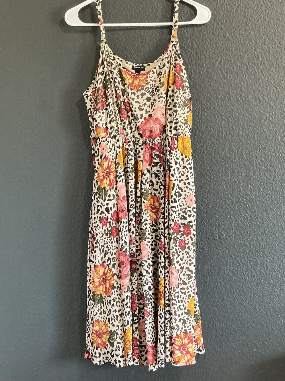torrid Floral & Leopard Midi Dress in Cream, Pink, Yellow